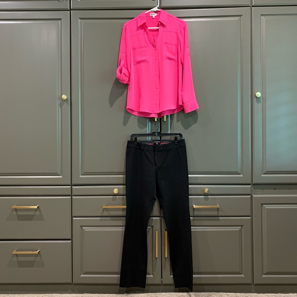Banana Republic blk slacks, sz 4 & hot pink blouse